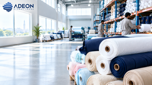 Textile sourcing from Pakistan: quality inspector checking cotton fabric