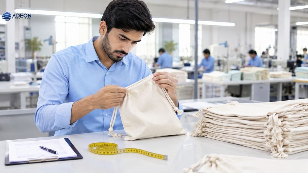 Quality inspection of drawstring bag samples from a supplier