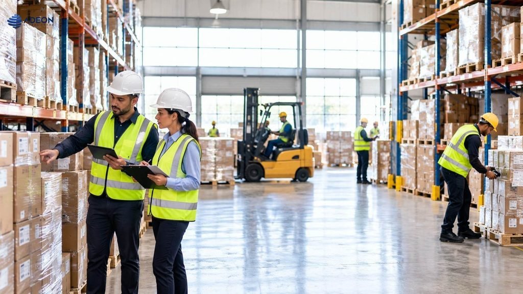 Warehouse workers checking cartons for import and export