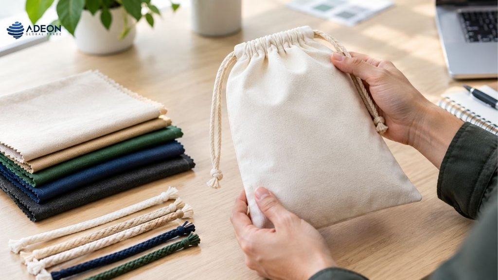 Custom drawstring bag printing options and fabric samples